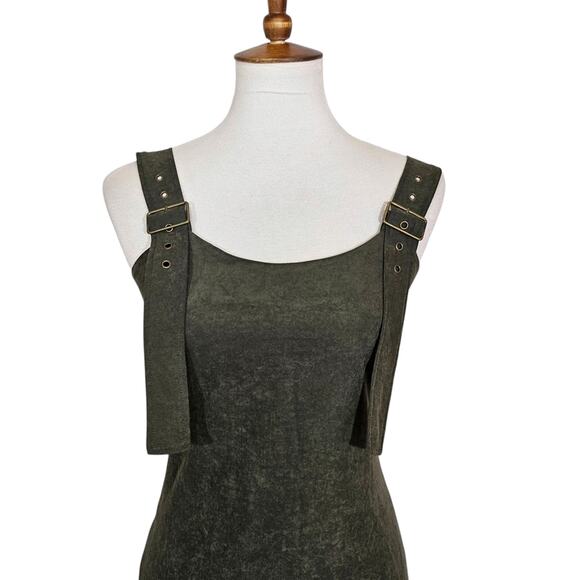 Choosy Olive Green Suede Pencil Dress - Picture 3 of 10